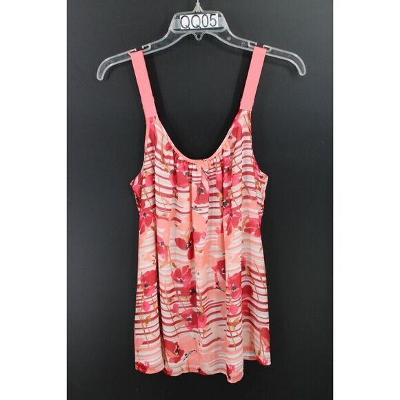 LANE BRYANT SIZE 14 PINK WHITE FLORAL CAMI BLOUSE ADJ STRAPS - Picture 1 of 9
